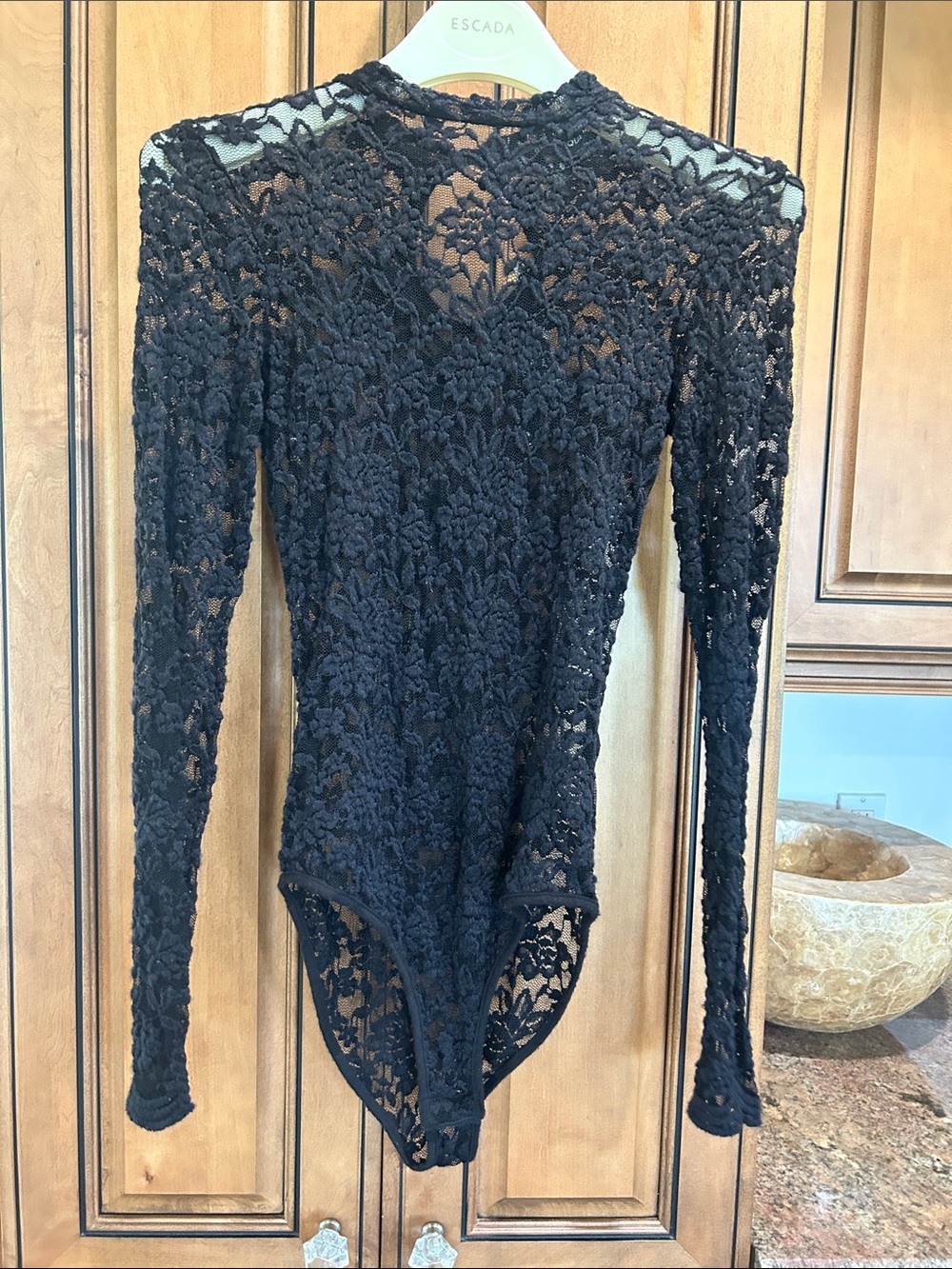 Aqua Black Lace Long-Sleeve Bodysuit